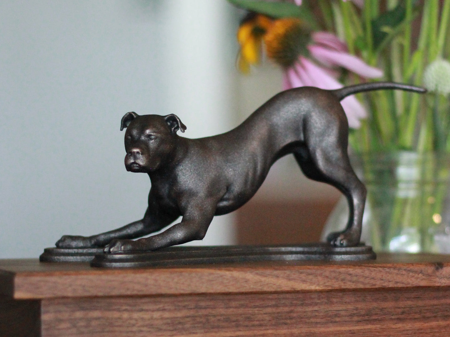 Custom Pet Memorial Urn | sculpture atop walnut cremation box